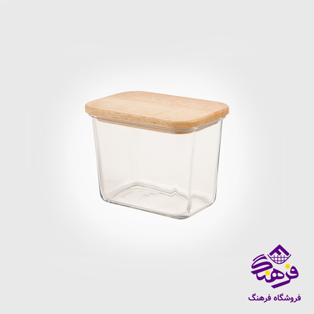 ظرف شیشه ای لیمون 920مستطیل درب چوبی