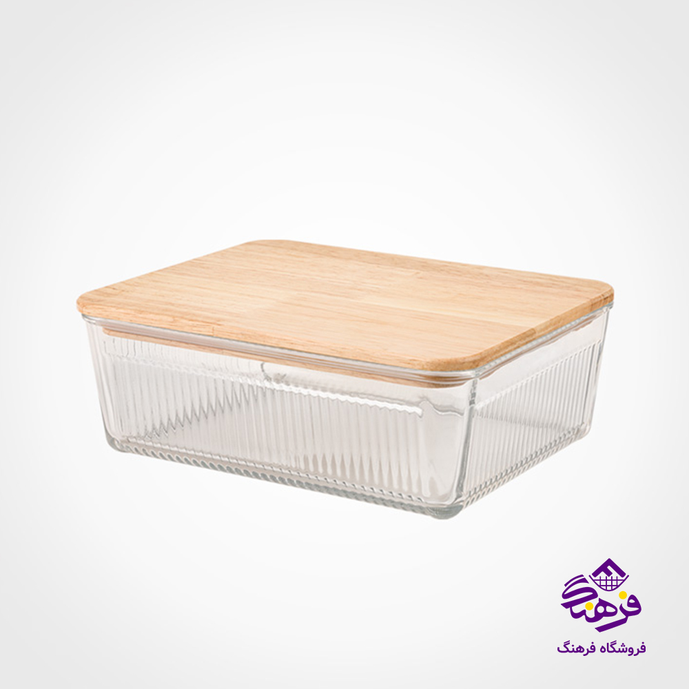 ظرف شیشه ای لیمون شیاردار 1/1 درب چوبی