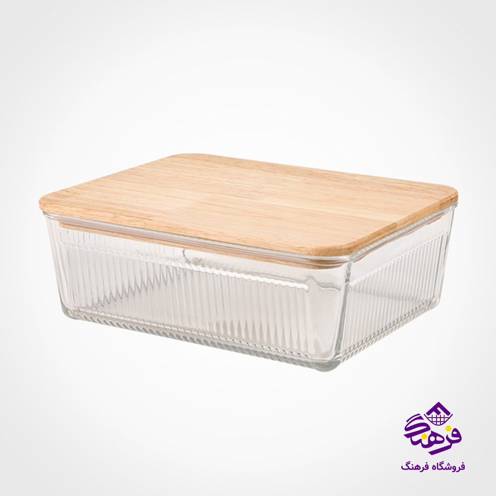 ظرف شیشه ای لیمون شیاردار 2/25 درب چوبی