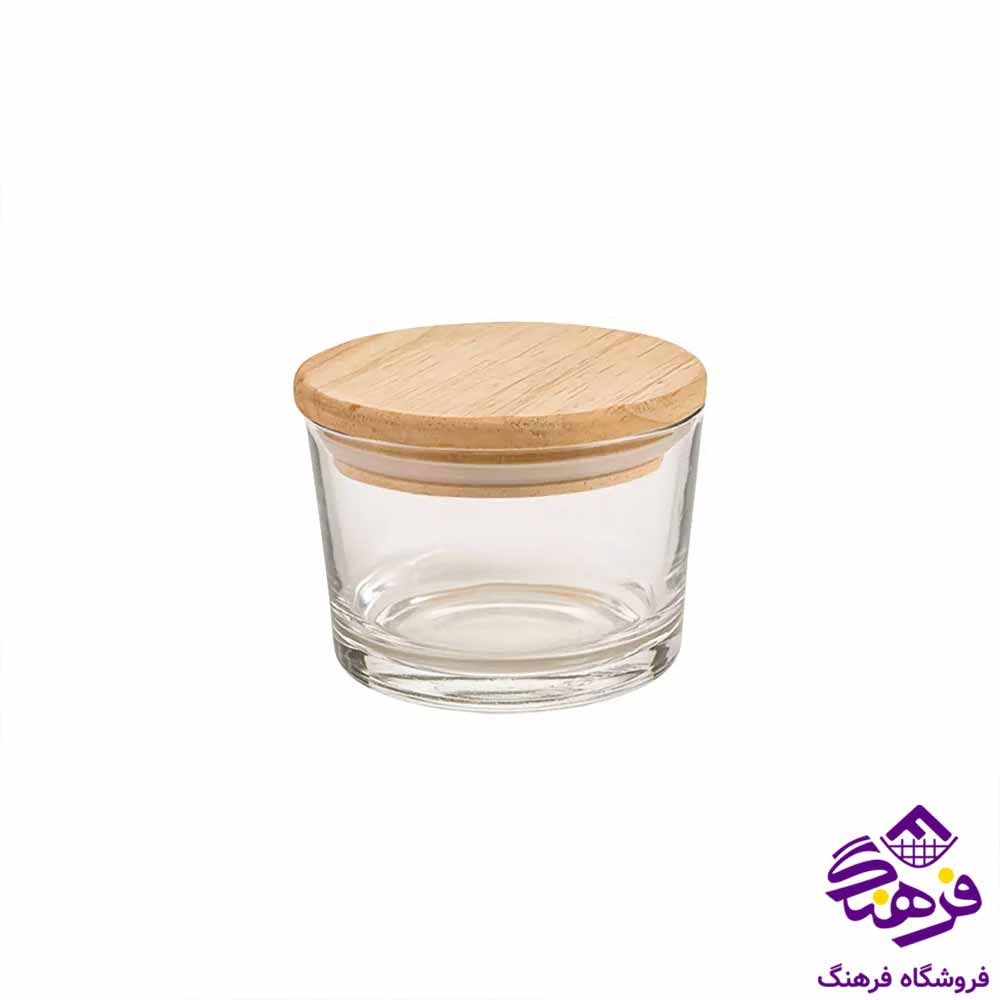 ظرف شیشه ای لیمون مدل درب چوبی (190 میلی لیتر) فله