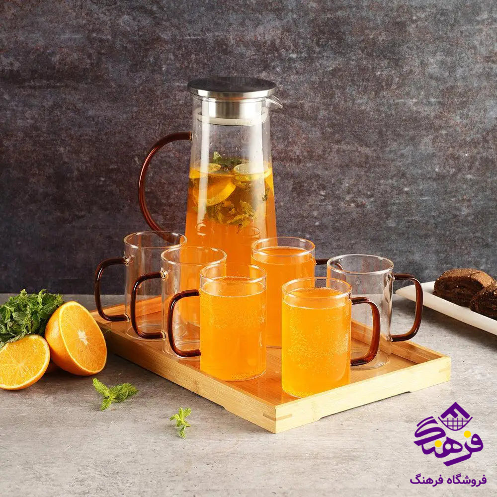 پارچ و لیوان سینی دار بامبو دلی