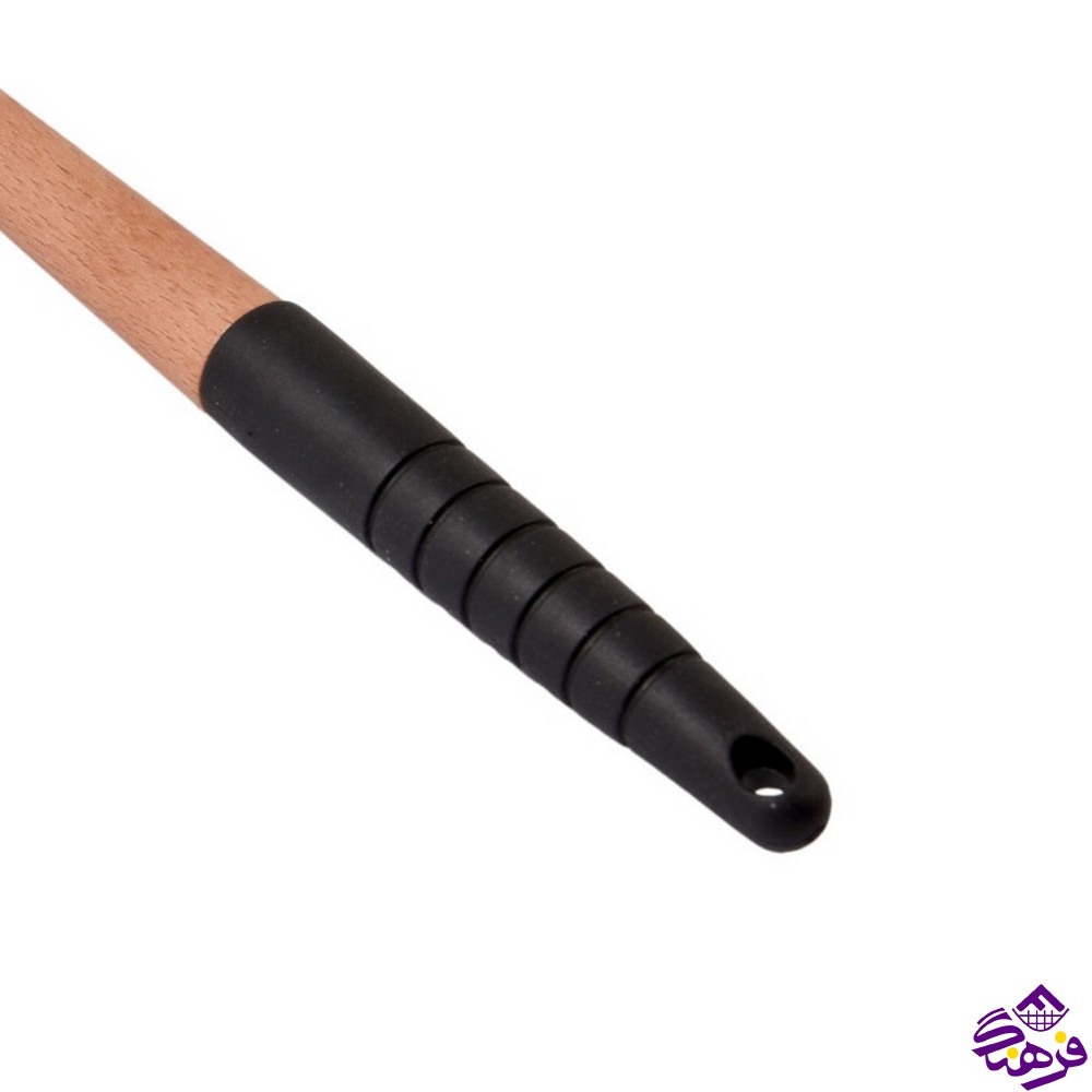 کفگیر سوراخ دار شنگیا سیلیکونی دسته چوبی