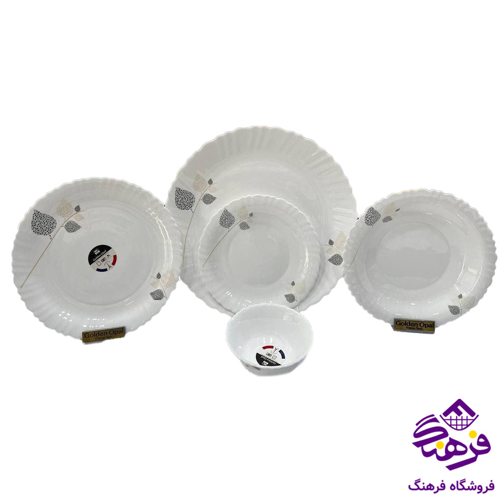 سرويس 25پارچه کنگره شاخه نبات طوسي گلدن اپال