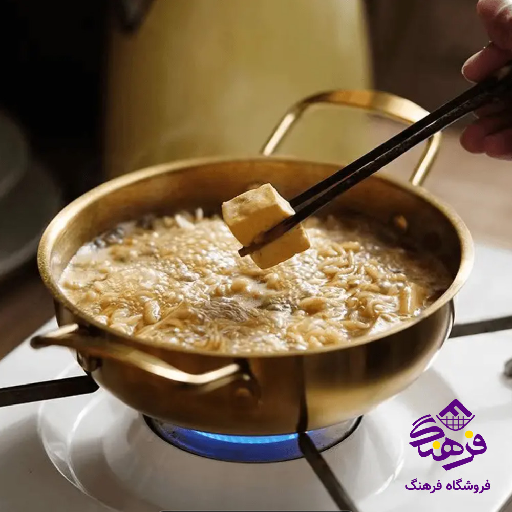 ظرف سرو دسته دار گرد طلايي 85