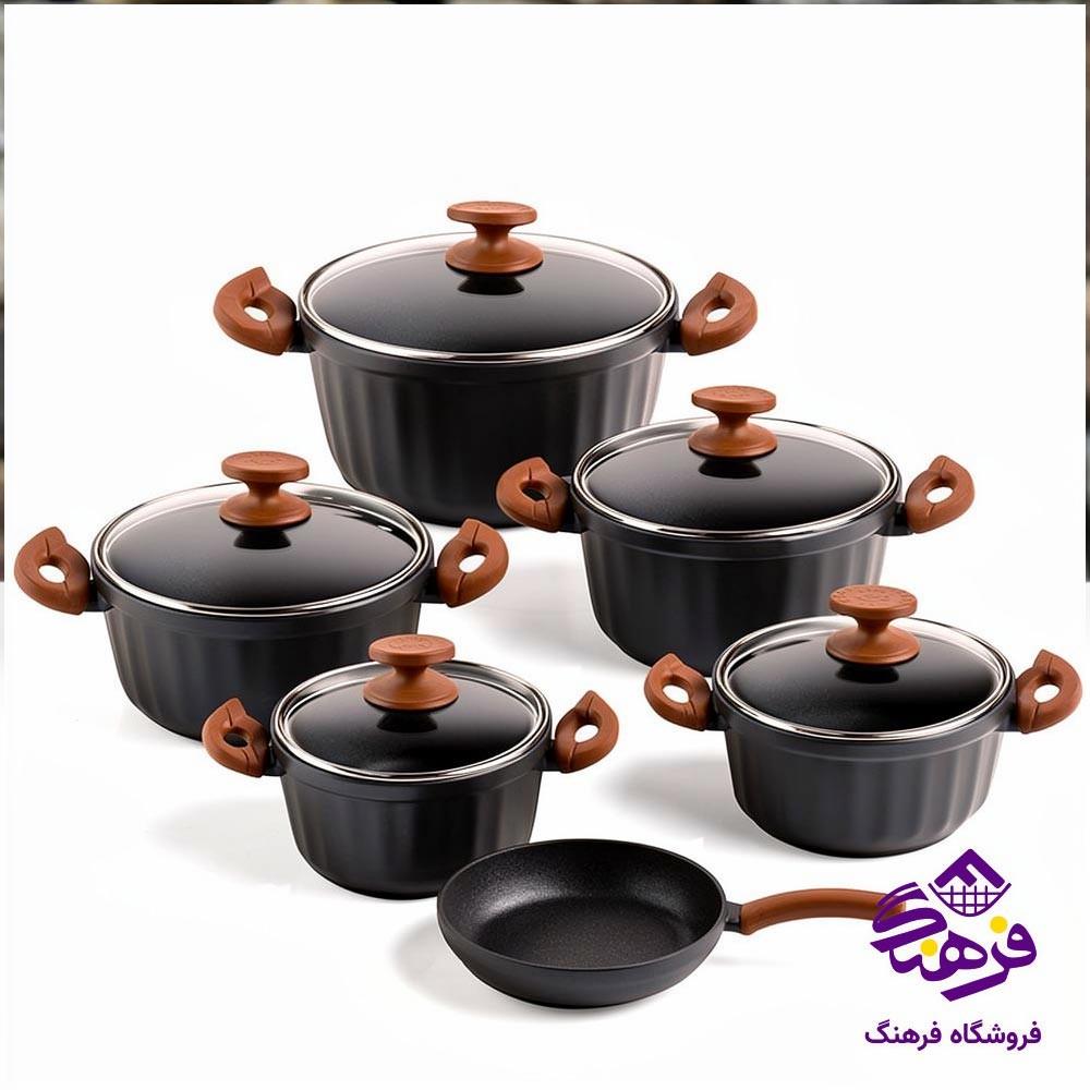 سرويس قابلمه 11 پارچه اِویز پویان مدل اليپس رنگ قهوه ای