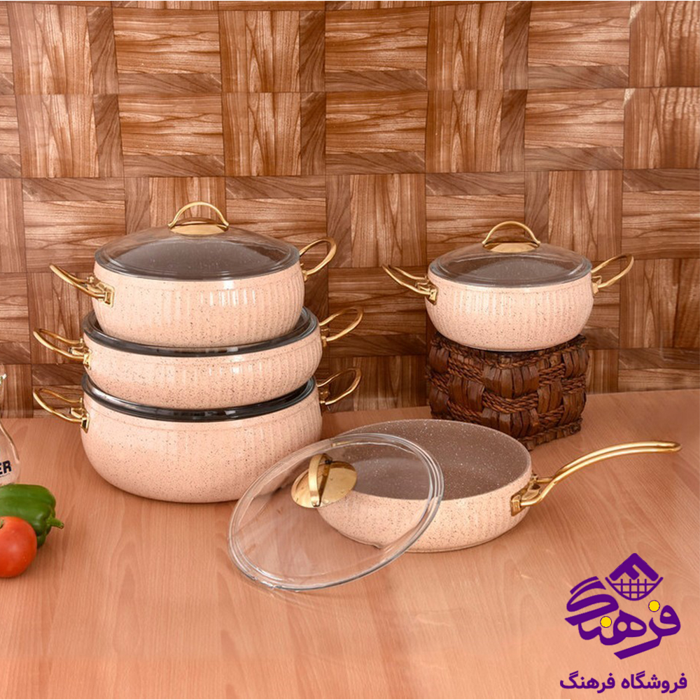 سرویس قابلمه پویان 10پارچه سلین خمره ای Eviz کرم