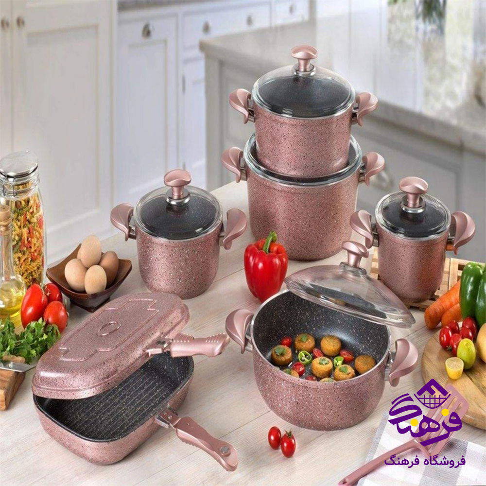 سرویس قابلمه پویان 12پارچه فورج PMT رزگلد