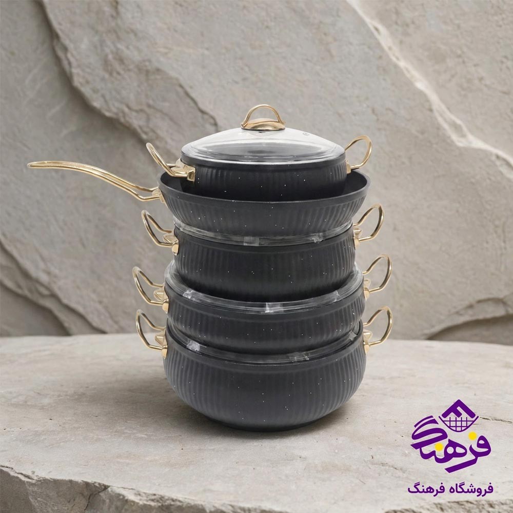 سرویس قابلمه 10 پارچه پویان مهر مدل خمره ای سلنا (کرم)