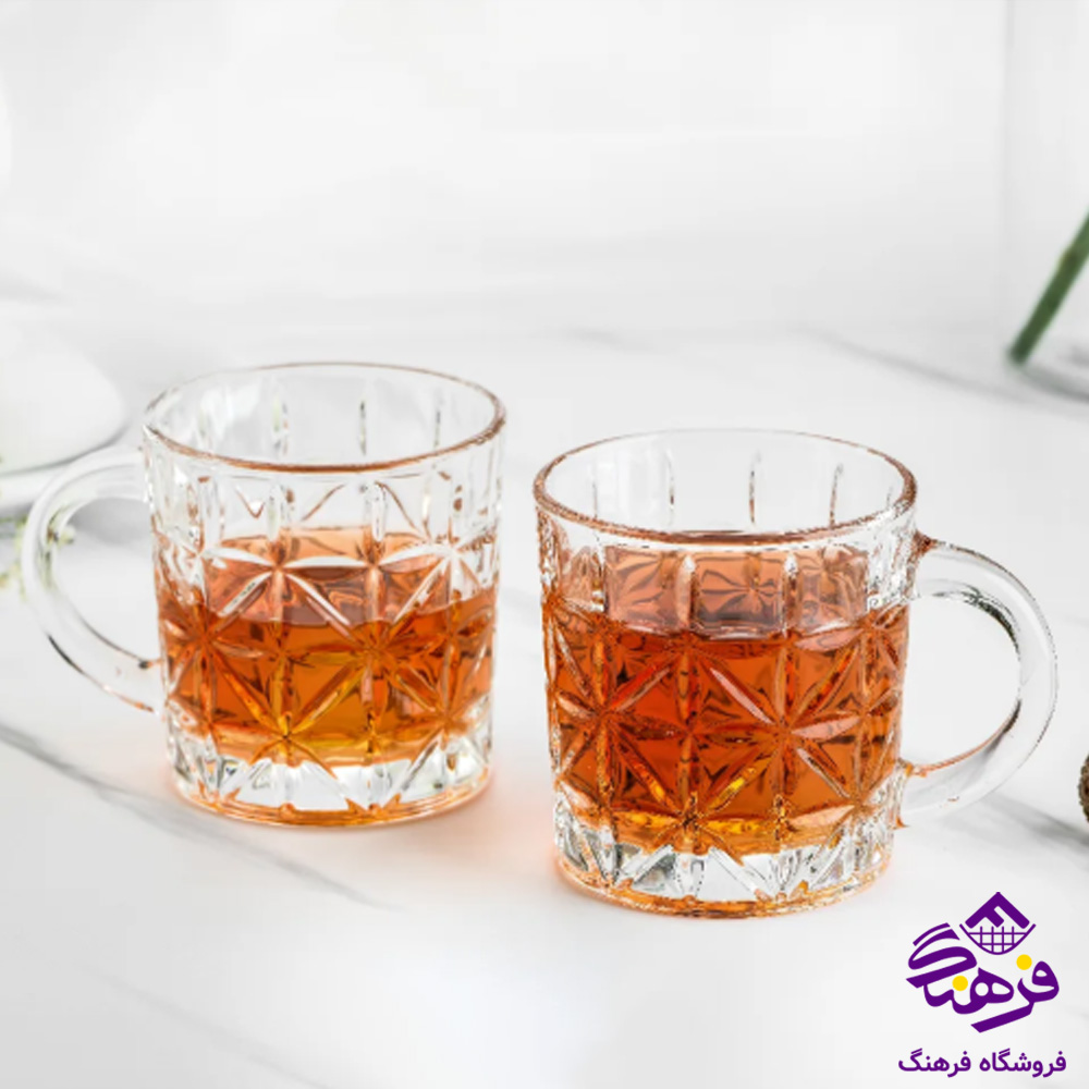 نیم لیوان دسته دار  بلور زنگان مدل فلاور 1444 ( 6 عددی )