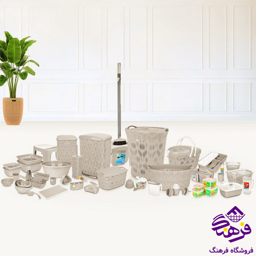 سرویس جهیزیه 70 پارچه هومکت طرح دنیس رنگ وانیلی