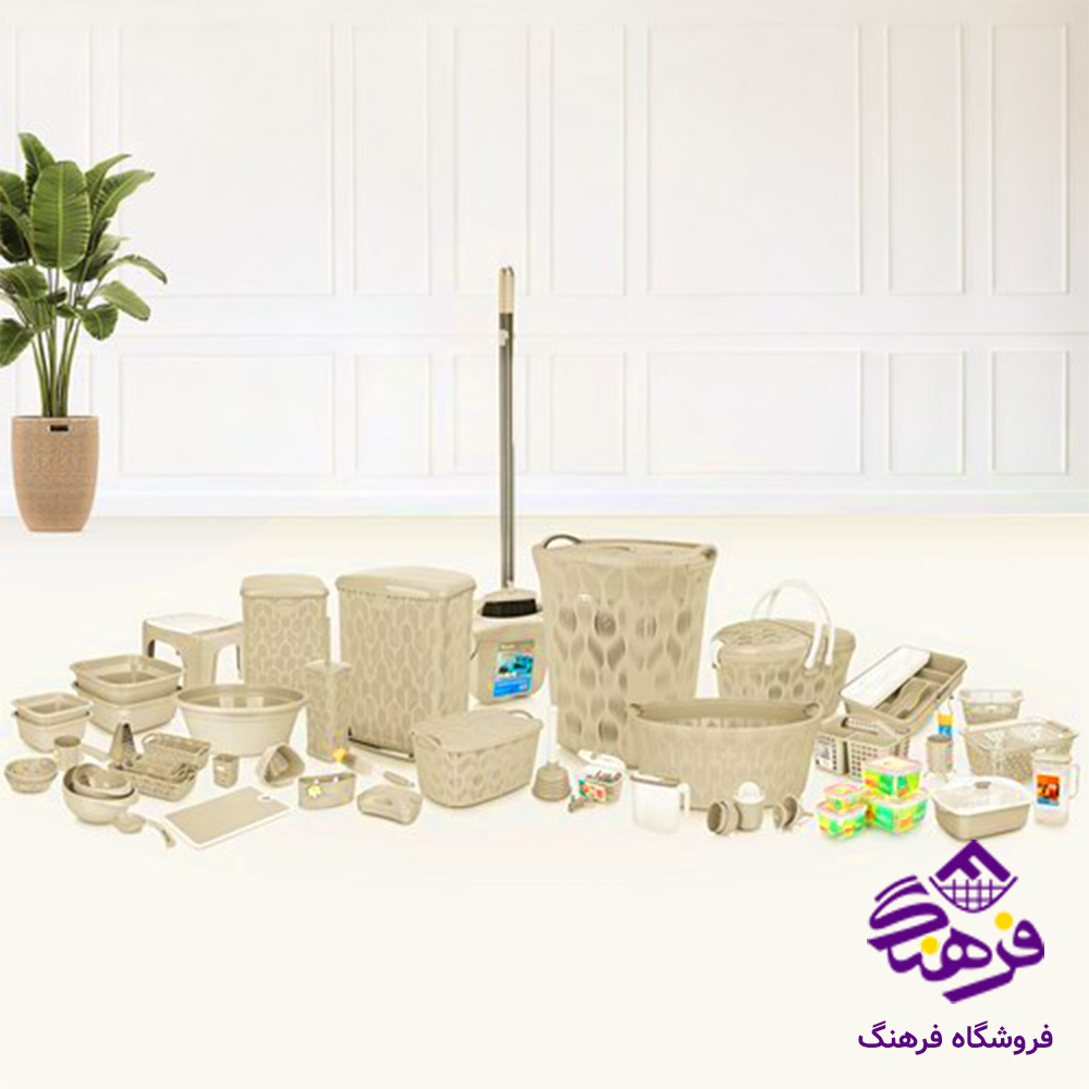 سرویس جهیزیه 70 پارچه هومکت طرح دنیس رنگ وانیلی