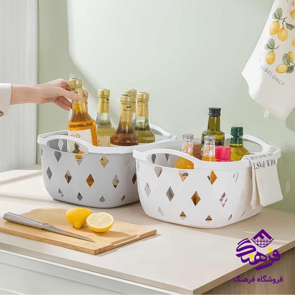 سبد بافت مستطیل طرح نرگس زیبا