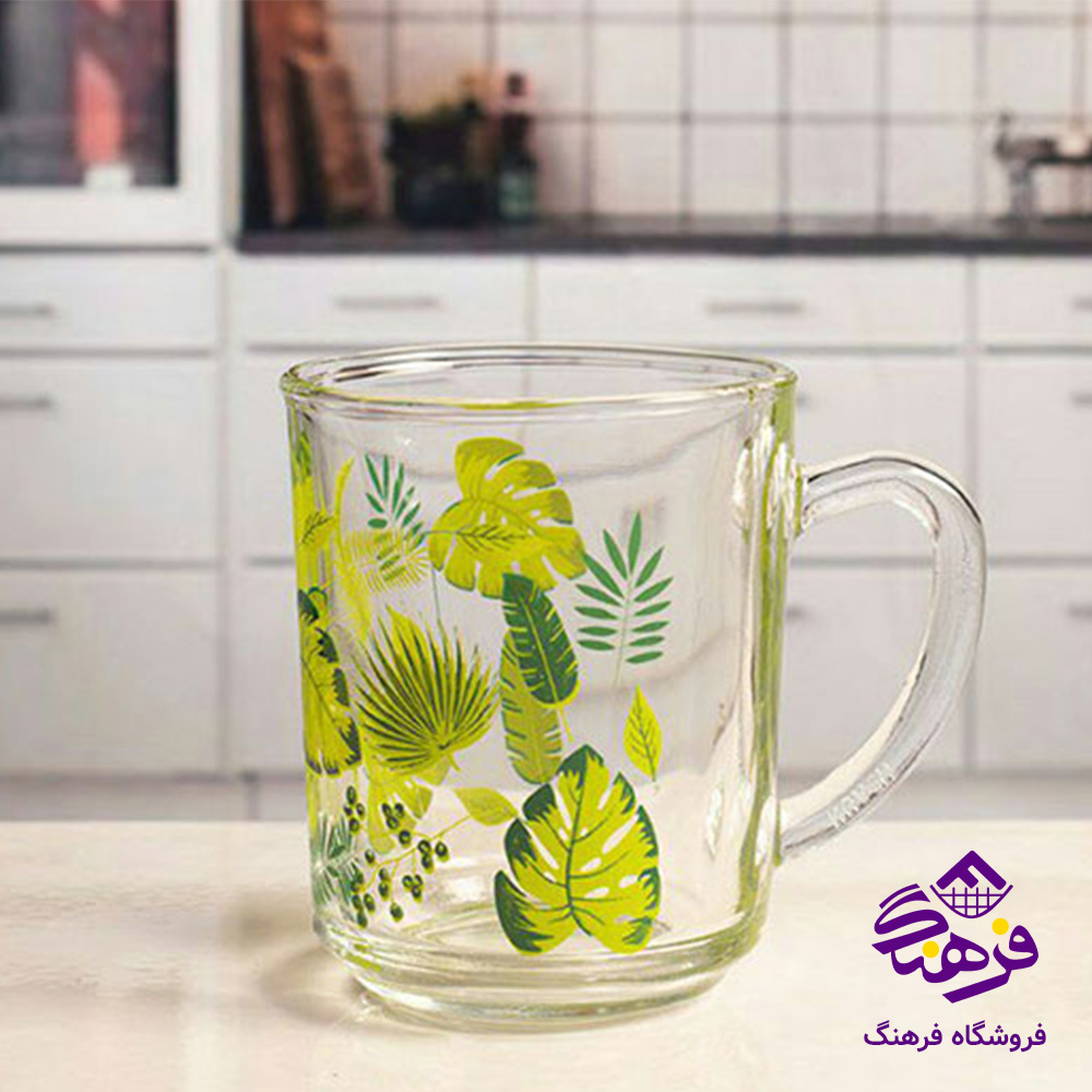لیوان اذرخش دسته دار چاپی شیرینگ بلور  کاوه 