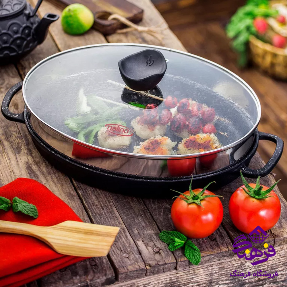 تابه چدن درب دار مدل angle نالینو