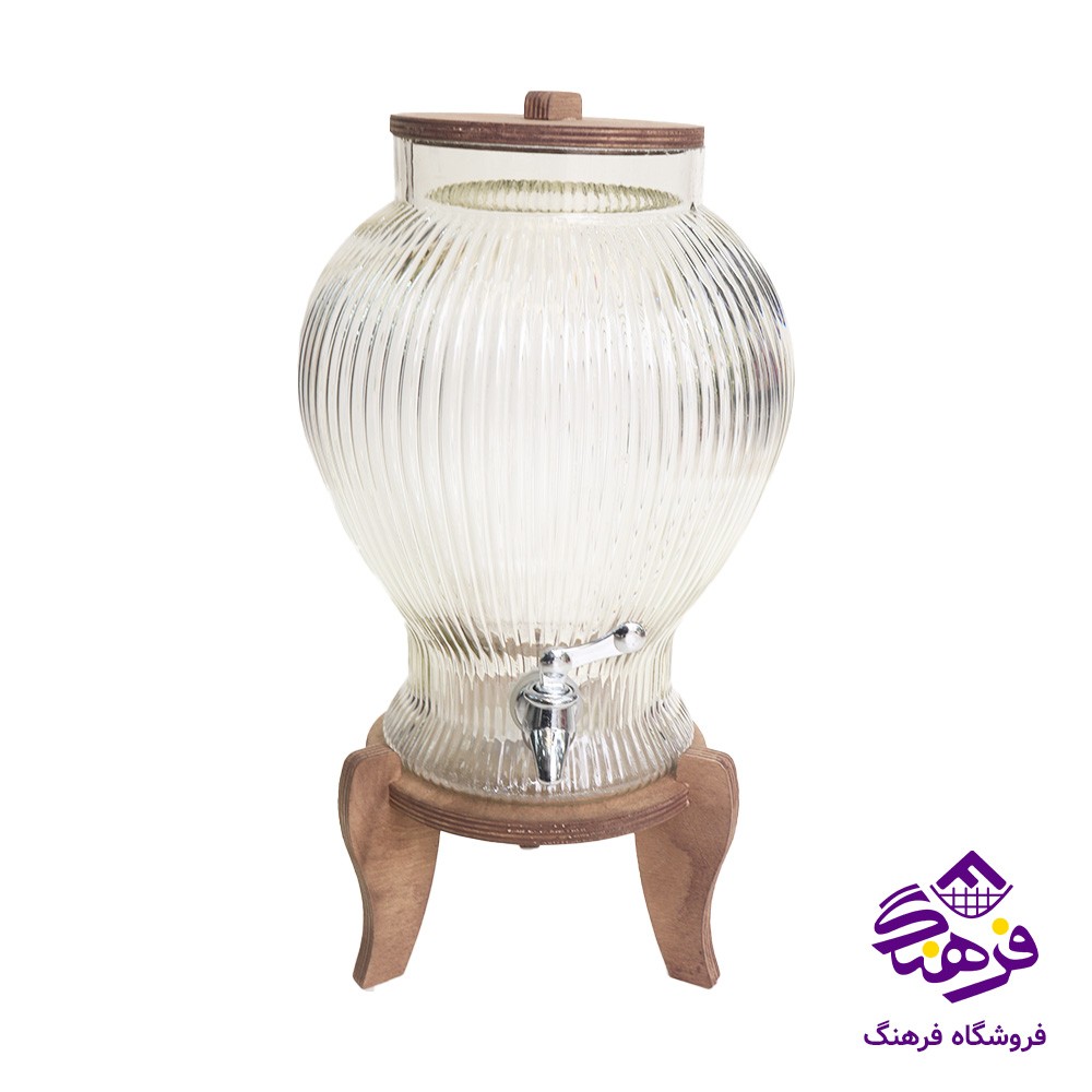 کلمن شيشه ای جام سازان مدل اريان خط دار پايه چوبی