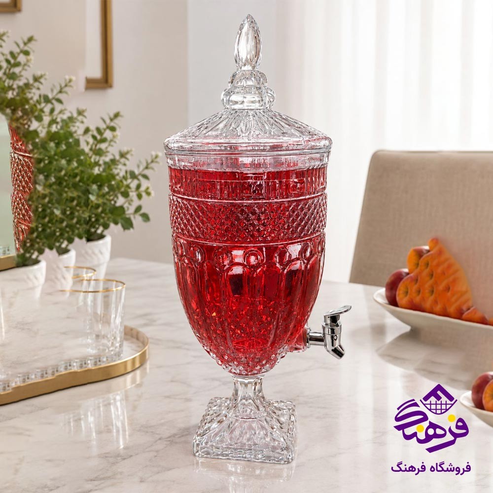 کلمن شيشه ای جام سازان مدل کوکاکولا پايه چوبی