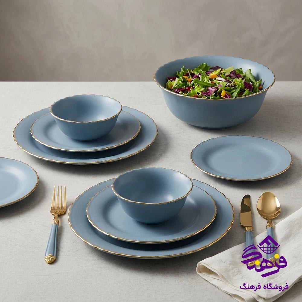 سرویس 26 پارچه کنگره گلدن اپال مدل الیو لب طلا نیو (طوسی)