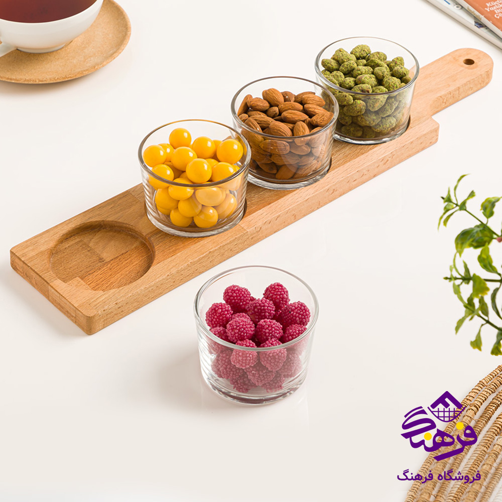 اردو خوری لیمون پایه چوبی گرد (4عددی)
