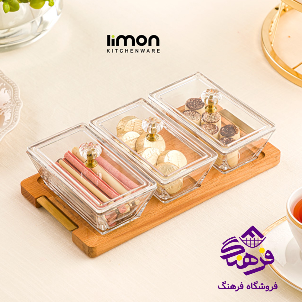 اردو لیمون شیشه ای مستطیل پایه چوبی 3خانه