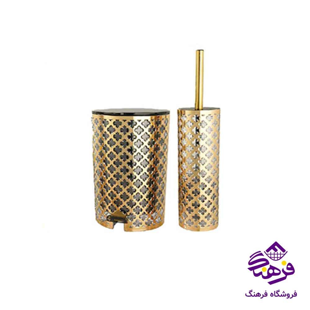 سطل و فرچه ليمون طرح گل مشکي چاپدار طلايي