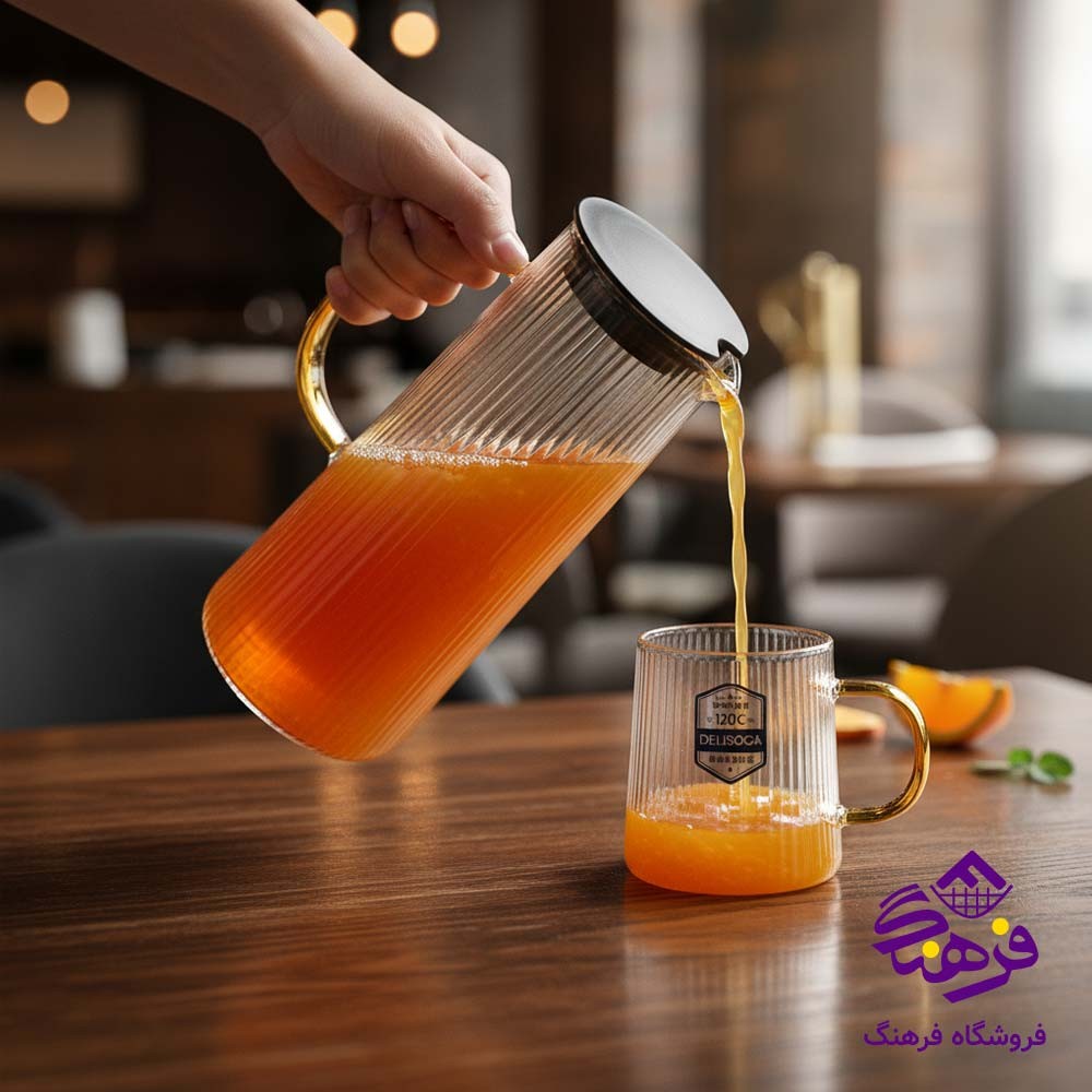 پارچ و لیوان پیرکس ایکیا دسته عسلی دلی