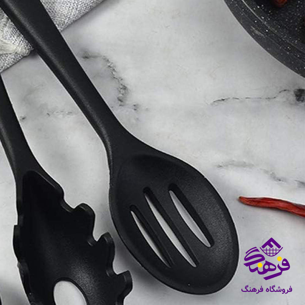 کفگیر برگردان شنگیا شیاردار سیلیکونی مشکی
