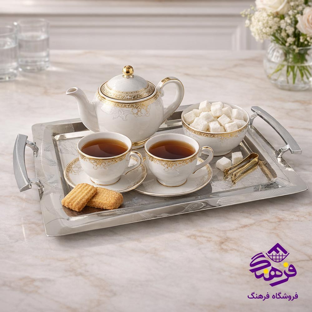 سینی مستطیل گلدار دسته زاماک KST 6152 (2 عددی)