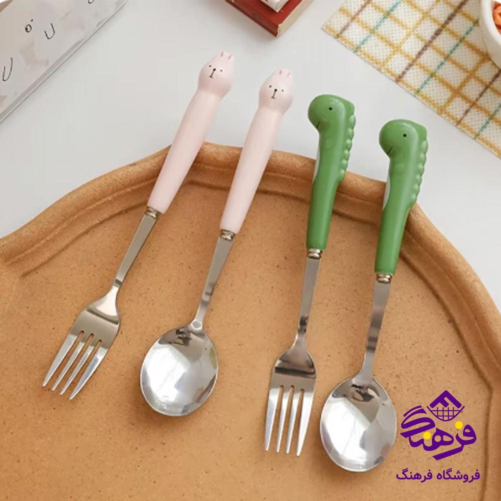 قاشق چنگال کودک دسته سرامیک