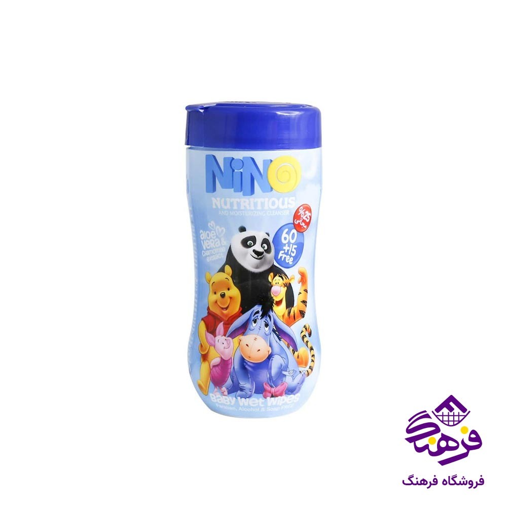 دستمال مرطوب کودک نینو مدل کارتونی کمر باریک 75 گرمی