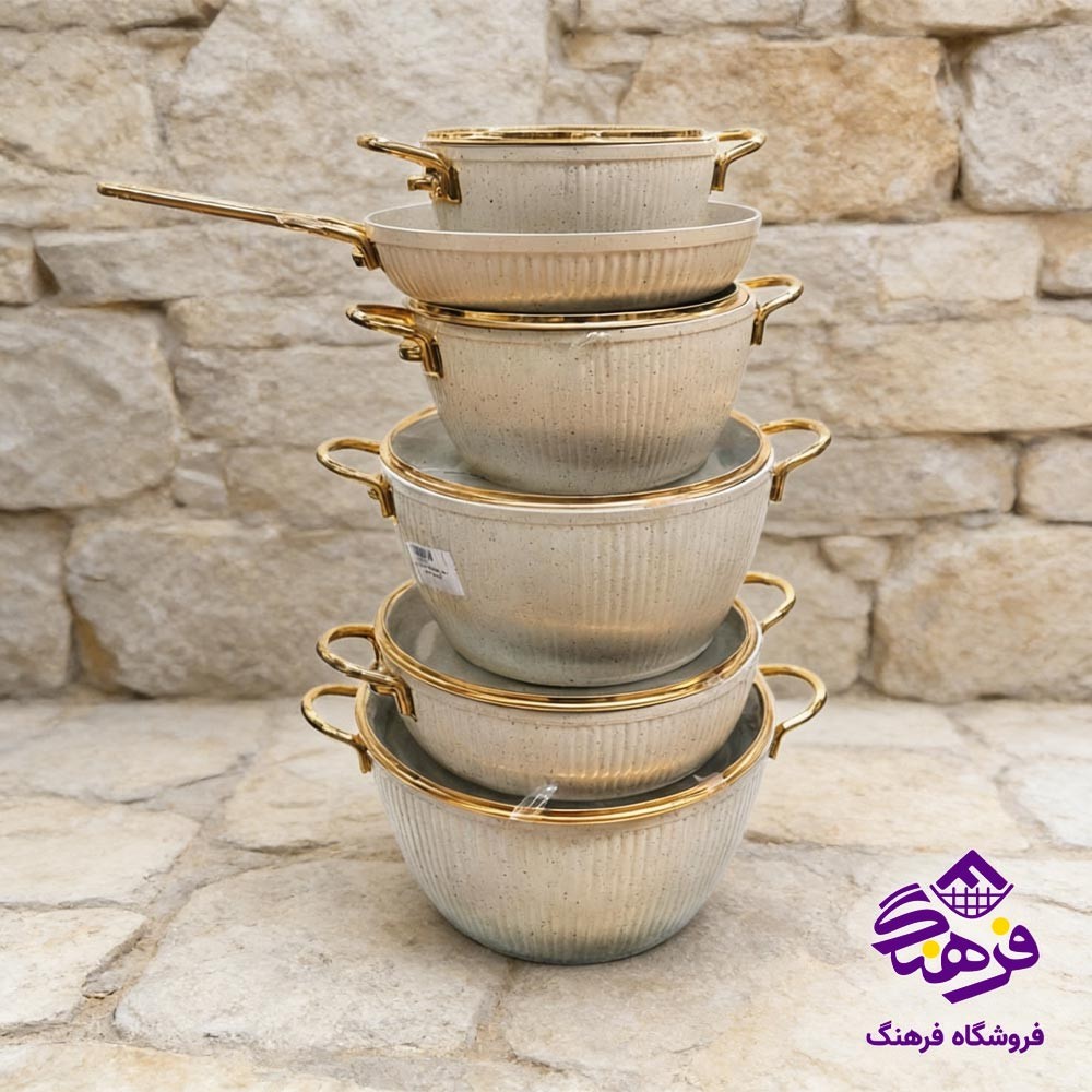 سرویس قابلمه 11 پارچه پویان مهر مدل رولکس اویز (کرم)