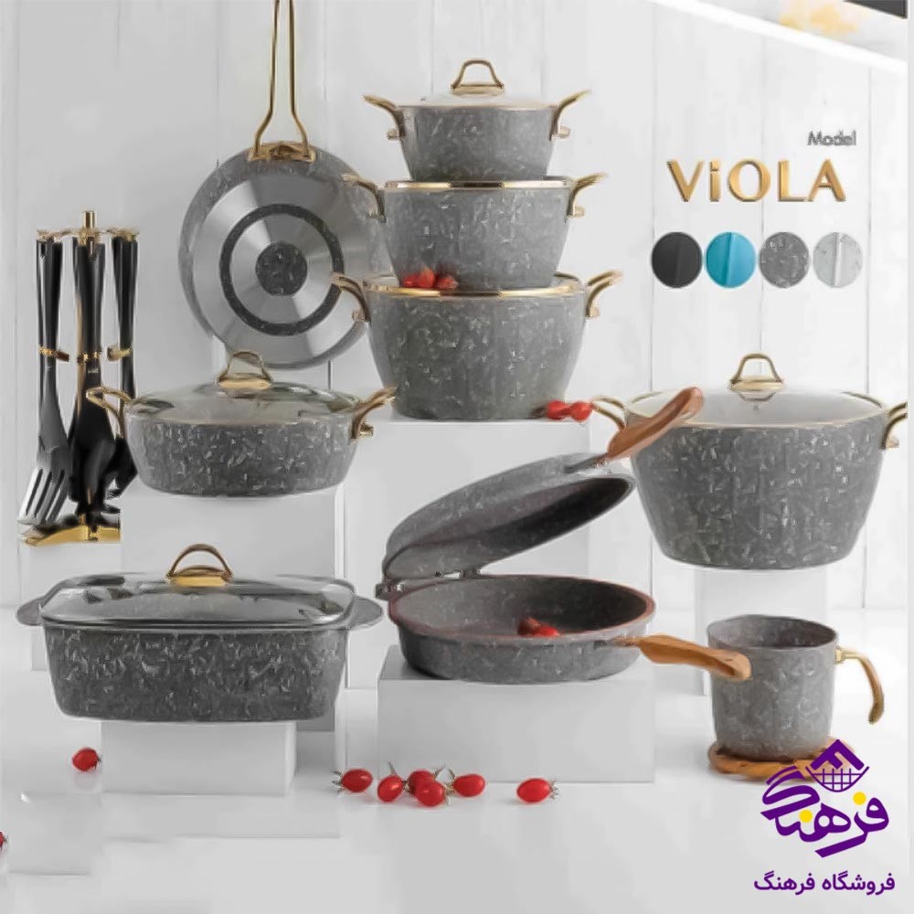 سرويس قابلمه 10پارچه خمره اي انتيک PMT طوسي پويان