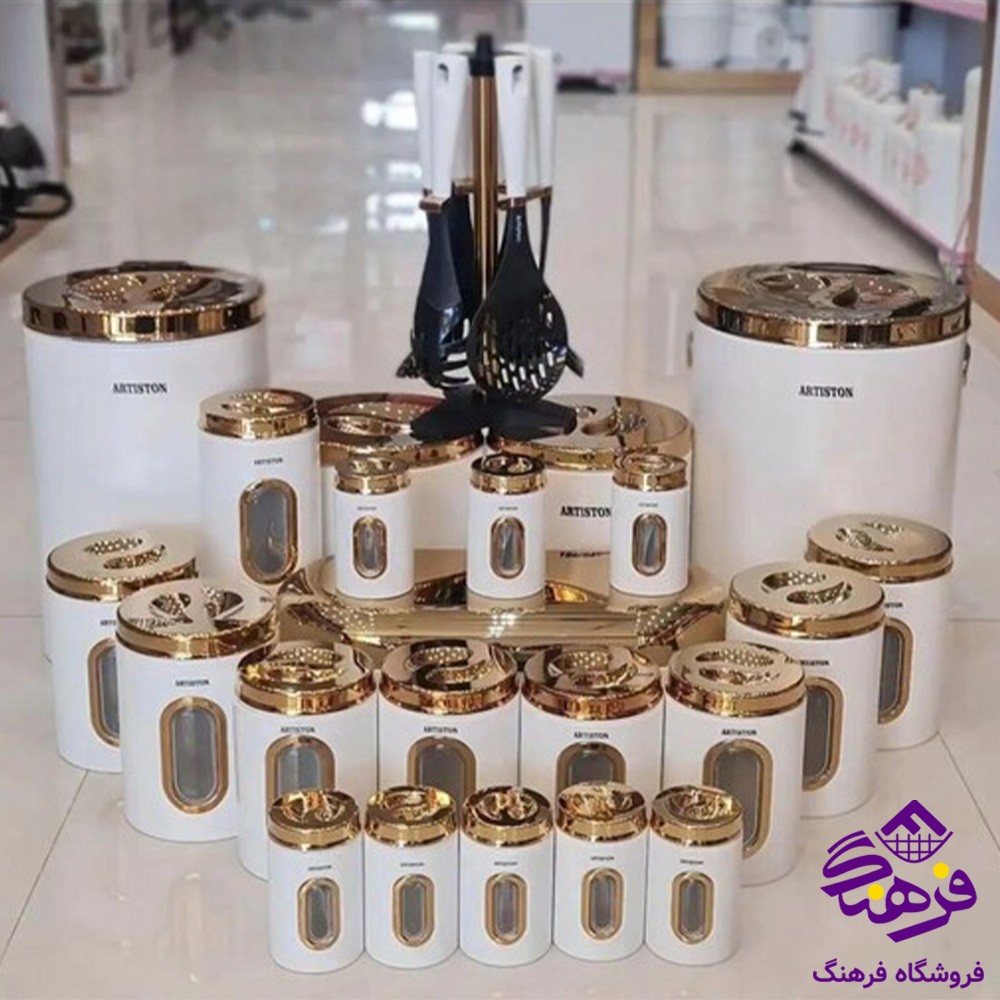 سرویس اشپزخانه ارتیستون 29سفید درب طلایی
