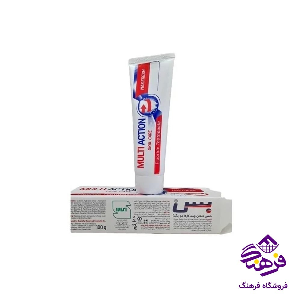 خمیر دندان دو رنگ بس مدل مولتی اکشن طرح اصالت