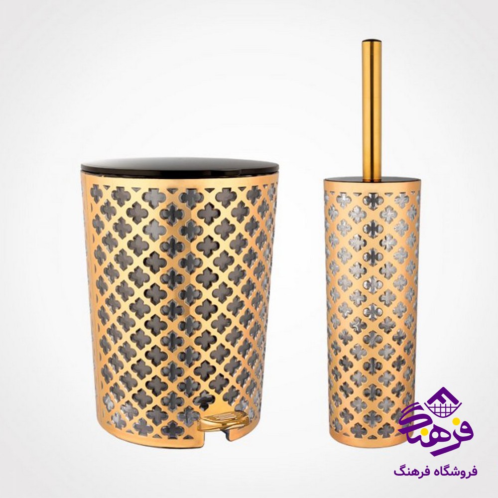 سطل و فرچه لیمون طرح گل چاپدار (نقره ای - مشکی)