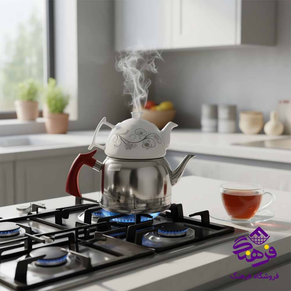 کتری قوری لوله دار قوری چينی فلور نفيس 3042