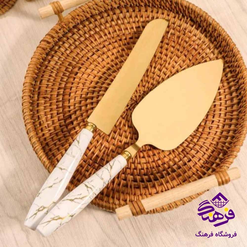 ست کارد و کفگير سرو کيک دسته ماربل