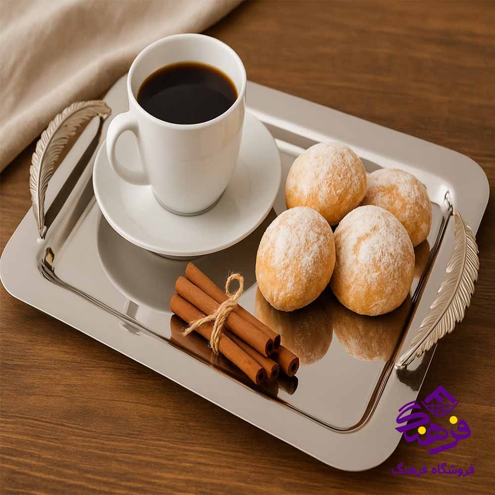 سينی مستطيل کف ايينه صدفی دسته پر جفتی KST 845