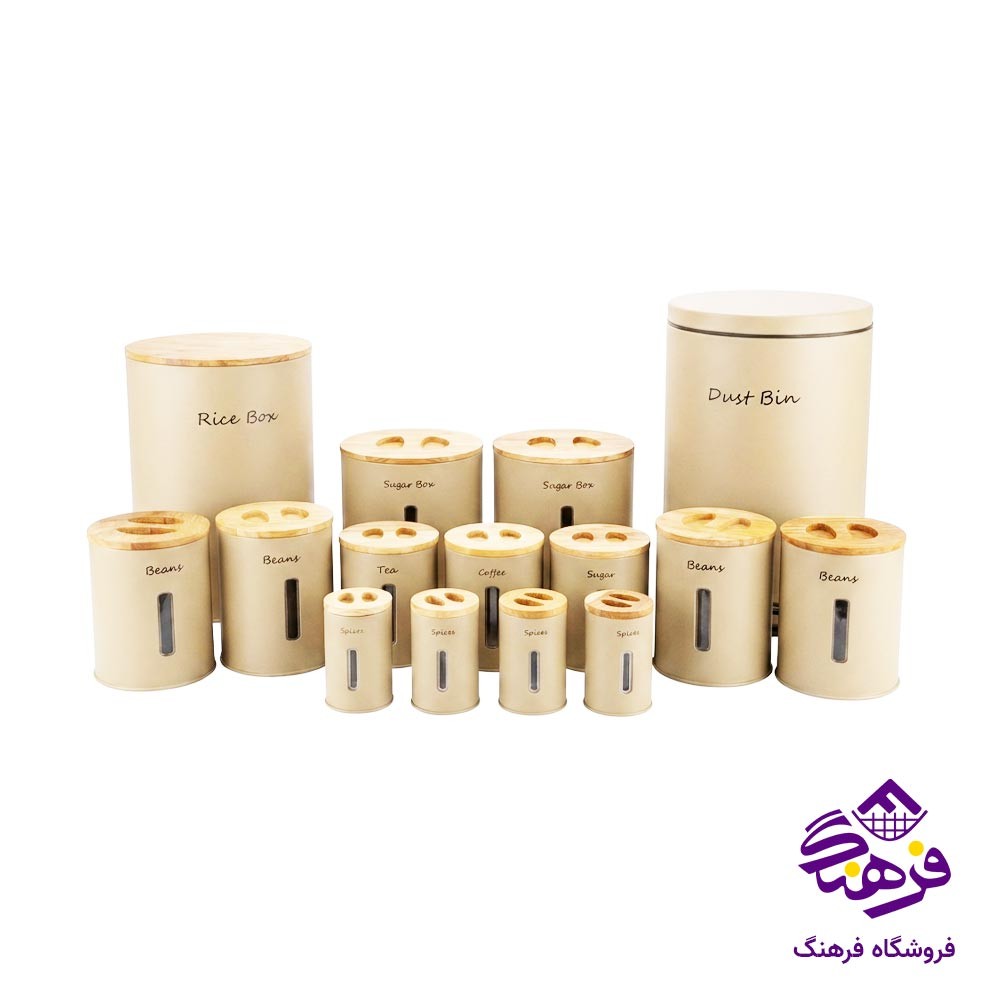 سرویس اشپزخانه 15 پارچه پنجره ای کرم درب چوبی KST 6020