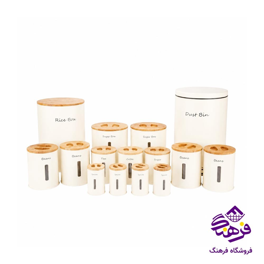 سرویس اشپزخانه 15 پارچه سفید درب چوبی KST 6020