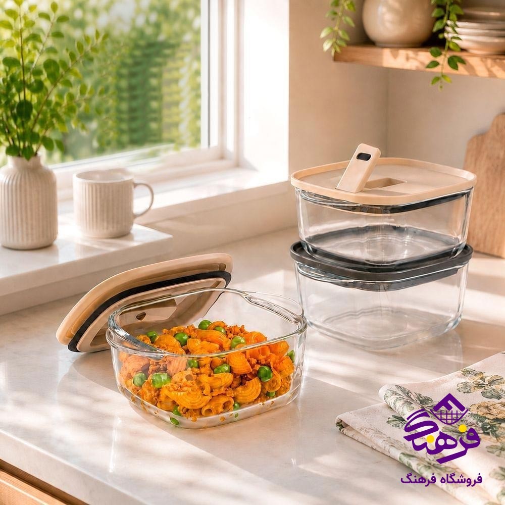 ظرف شیشه ای درب دار مربع لیمون 580 میلی لیتر 252135
