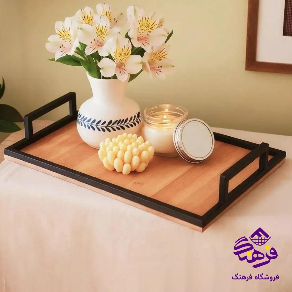 سینی چوبی دسته فلزی مستطیل رایکا مدل مارینا