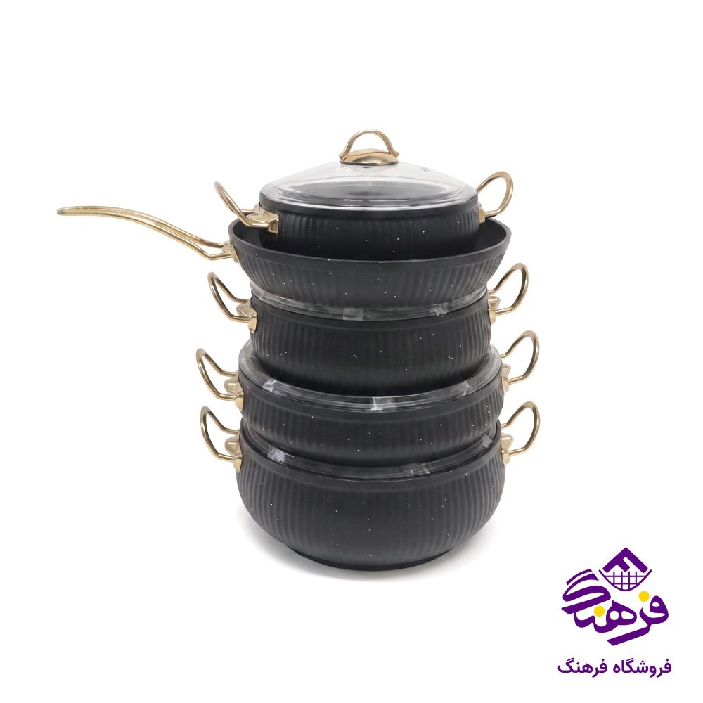 سرویس قابلمه 10 پارچه پویان مهر مدل خمره ای سلنا (مشکی)