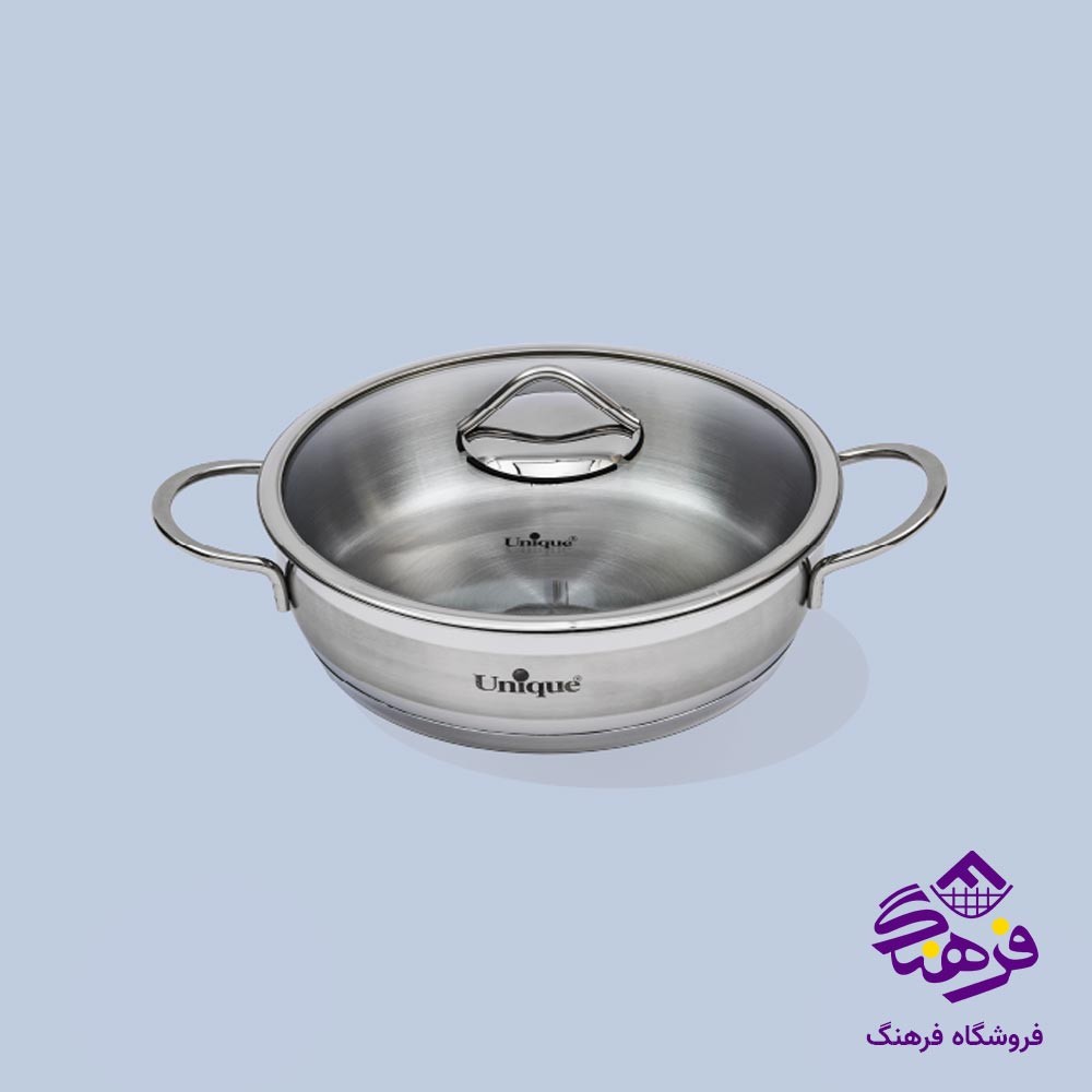 تابه استیل یونیک درب دار دو دسته سایز 24 کد 9943A