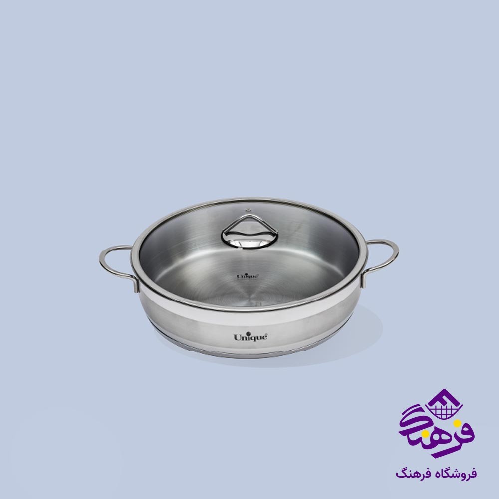 تابه استیل یونیک درب دار دو دسته سایز 28 کد 9945A
