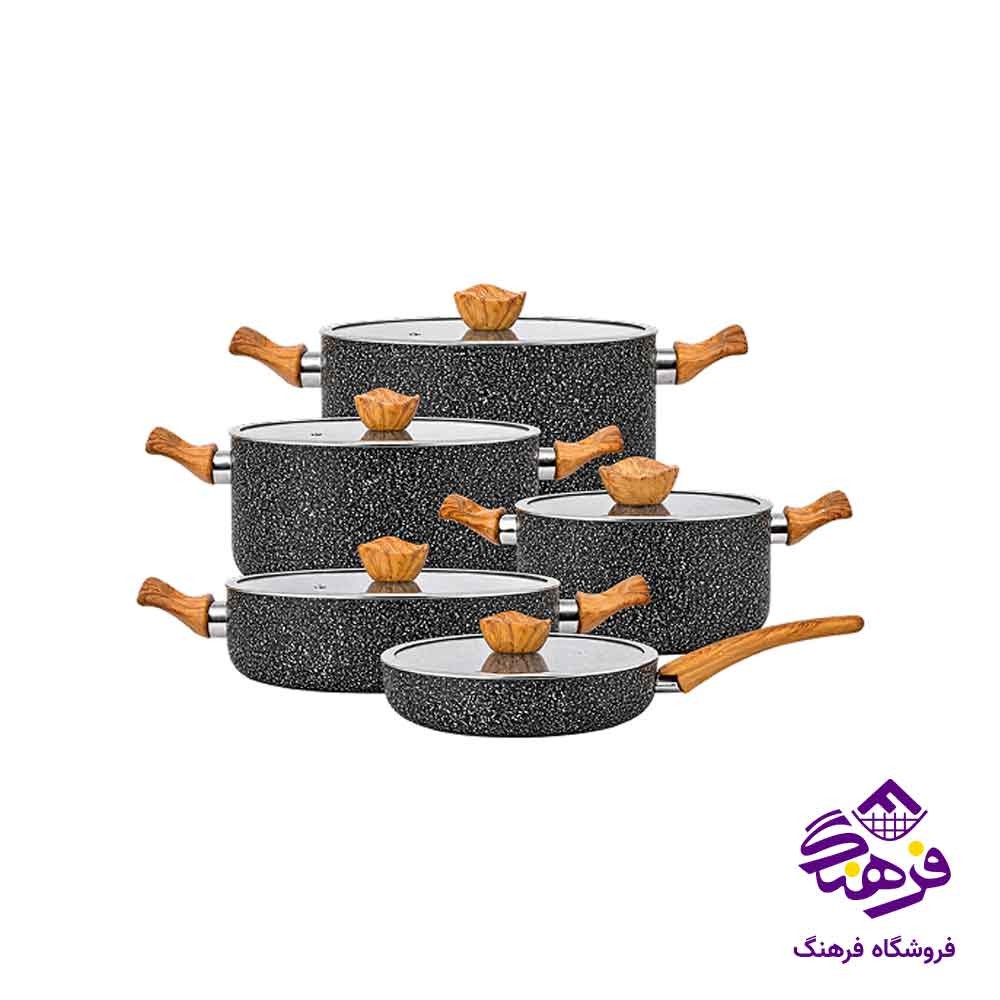 سرویس قابلمه 10 پارچه الومینیوم کششی سوپر گرانیت مشکی نالینو