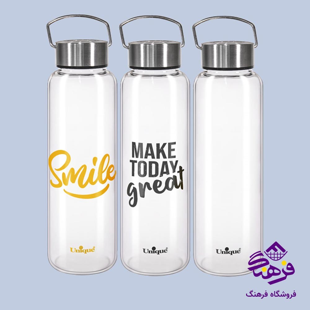 بطری آب یونیک متوسط استیل دسته دار کد 3077