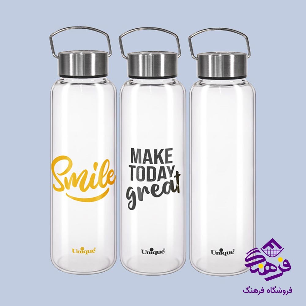 بطری آب یونیک شیشه ای دسته استیل کد 3079
