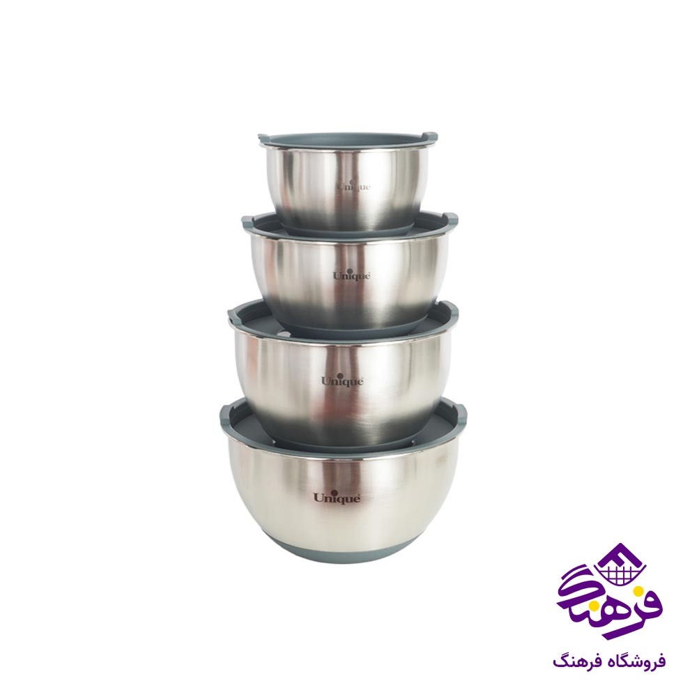 لگن استیل یونیک 4 پارچه درب دار کد 4092