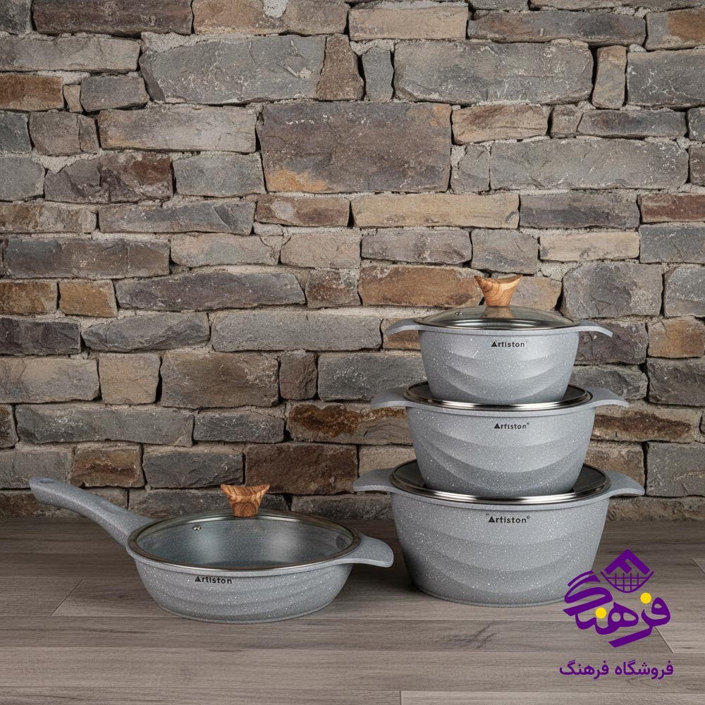 سرویس قابلمه 8 پارچه چدن کلاسیک ارتیستون طوسی کد 877