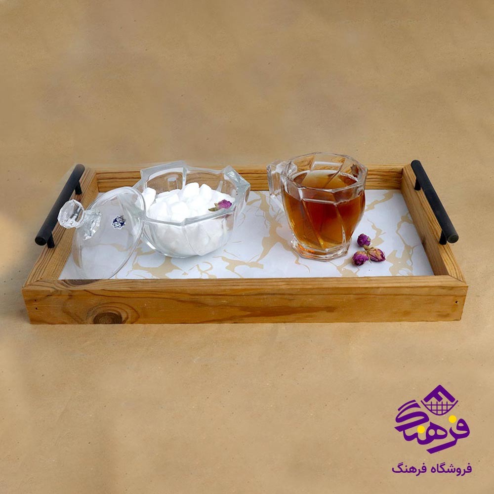 سینی مستطیل دسته فلزی رایکا طرح سنگ
